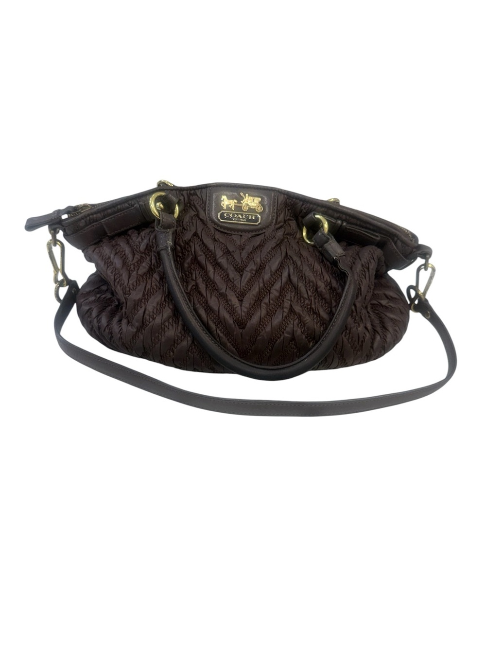COACH Dark Brown Quilted Shoulder Satchel with Removable Strap
